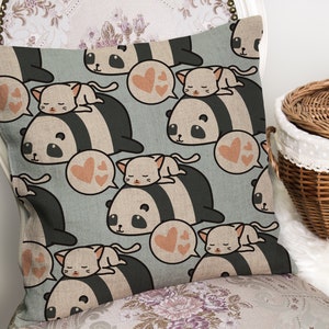 Sleeping Panda Kitten Pattern - Funda de cojín con o sin pad inner