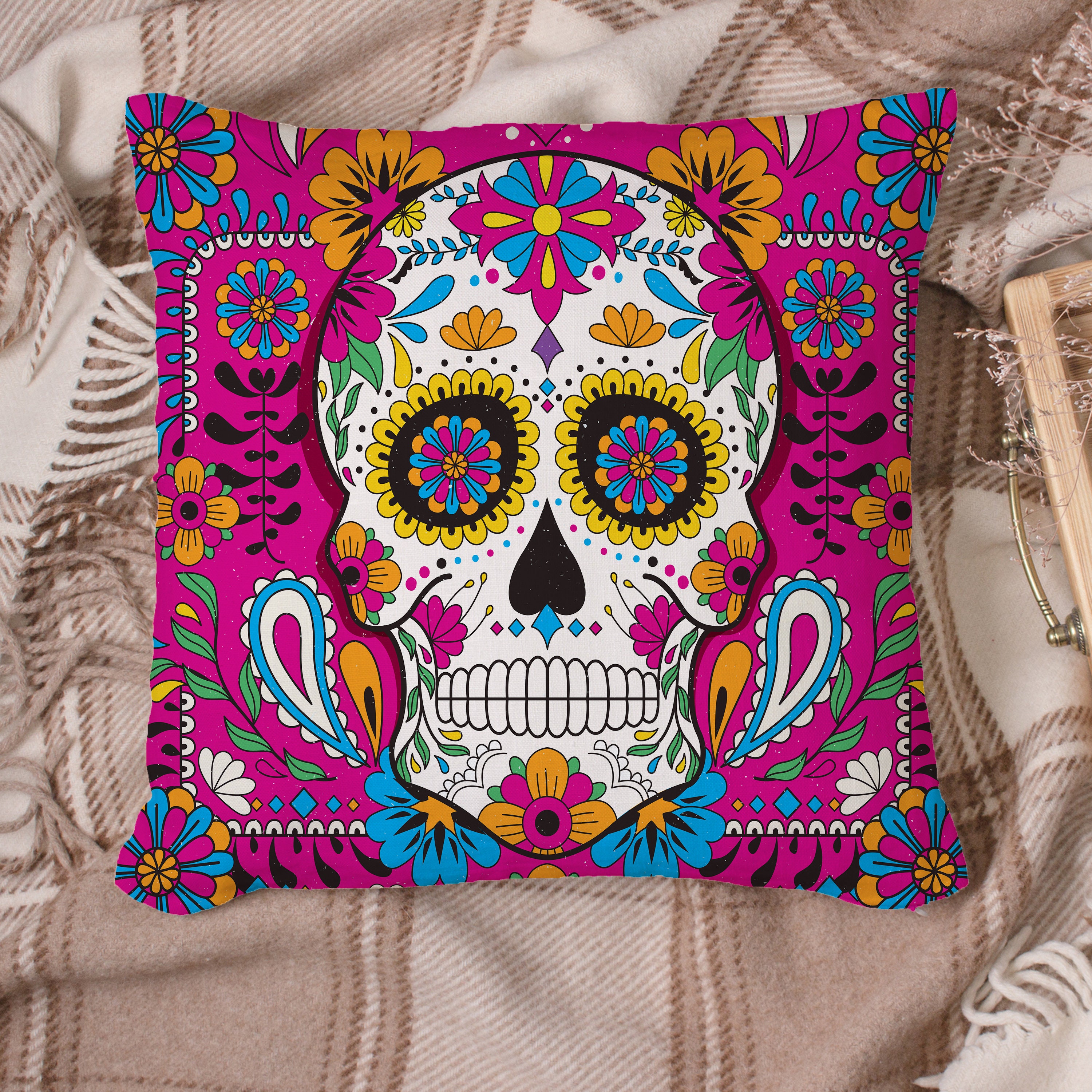 Sugar Skull Skeleton Floral Day Of the Dead Cushion / Pillow | Etsy