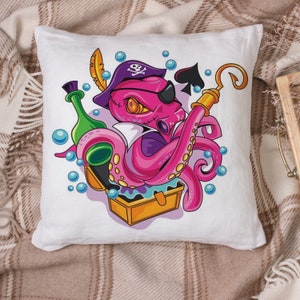 Octopus Pirate Rum Sea Ocean - Cushion / Pillow Cover / Panel / Fabric