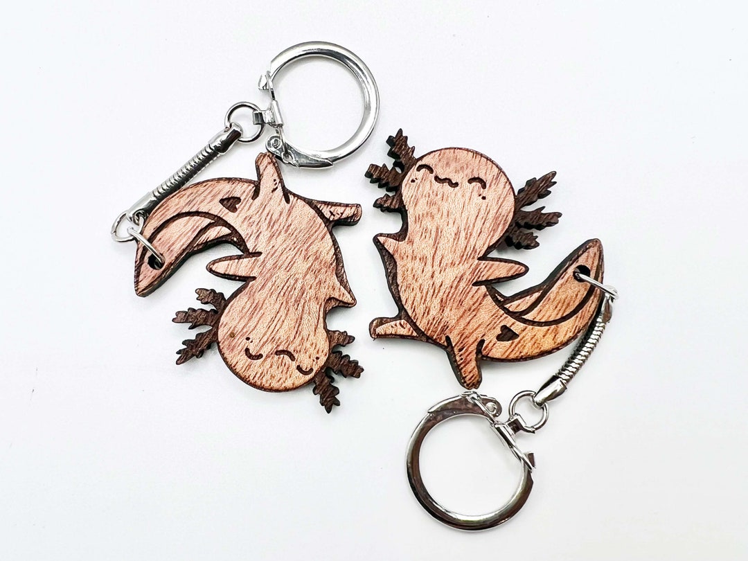 Interlocking Axolotl Keychains Solid African Mahogany Wood Matching Set ...