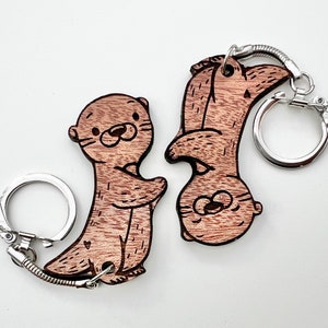 Interlocking Otter Keychains Solid African Mahogany Wood Matching Set ...