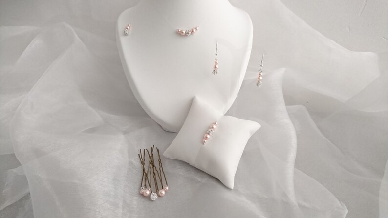 published wedding jewelry balls of rhinestone Crystal Parure jewelry marriage 5 parts powdered pink Pearly beads