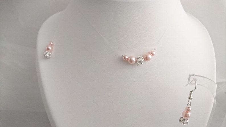 published wedding jewelry balls of rhinestone Crystal Parure jewelry marriage 5 parts powdered pink Pearly beads