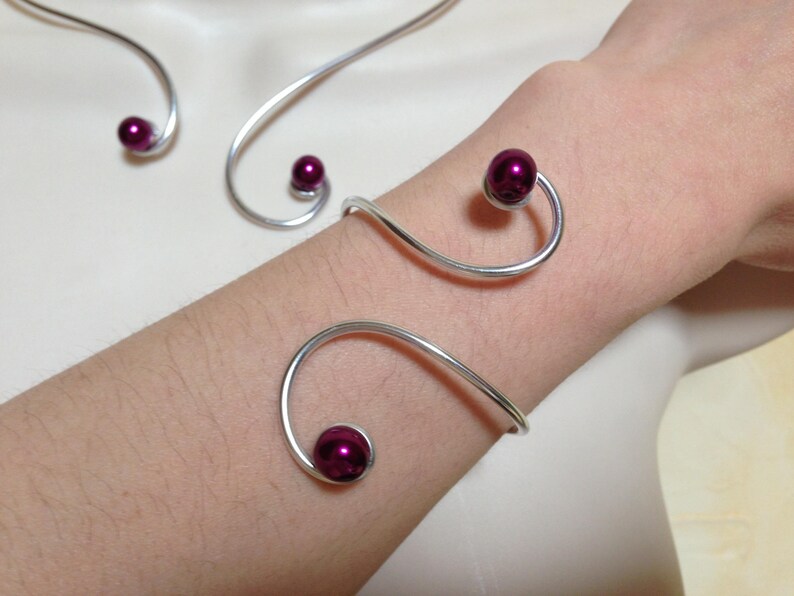 Wedding set violet purple necklace bracelet earrings arabesque aluminum beads Pearly violet purple