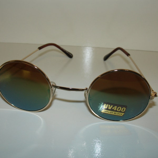 LOT OF 2 Vintage Retro John Lennon Look Sunglasses Spectacles Shades 1960s 1970s Flower Power Hippy Look Gold Wire Rims