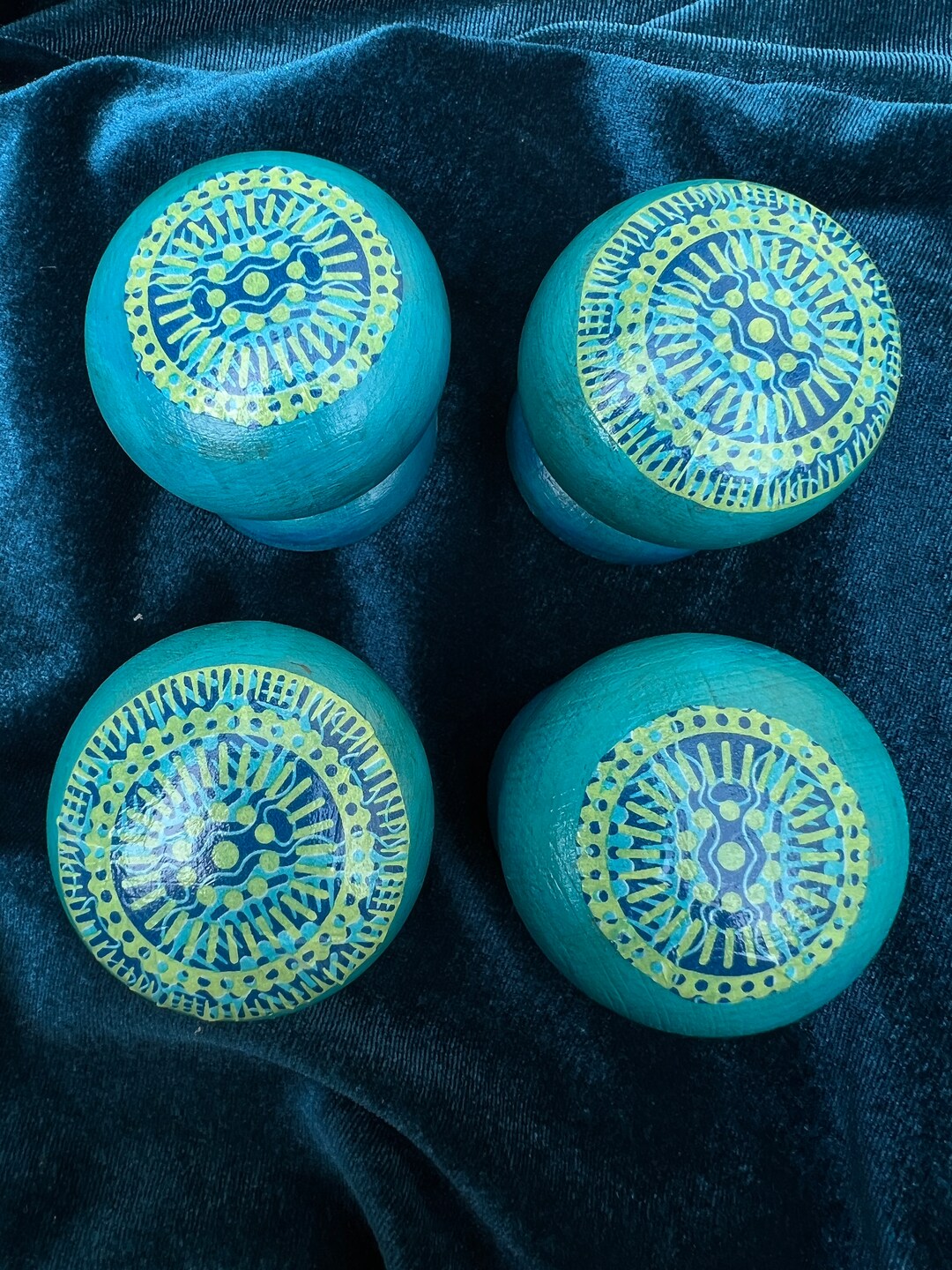 Four up Cycled Wooden Draw Knobs Hand Painted and Decoupaged Etsy