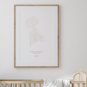 ルカ1:45、母と子の聖書の子供部屋の装飾、ニュートラルラインアートデザイン