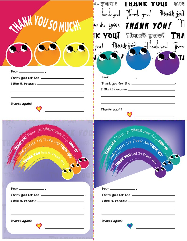 Kids Thank You Cards Printable Kids Thank You Notes - Etsy