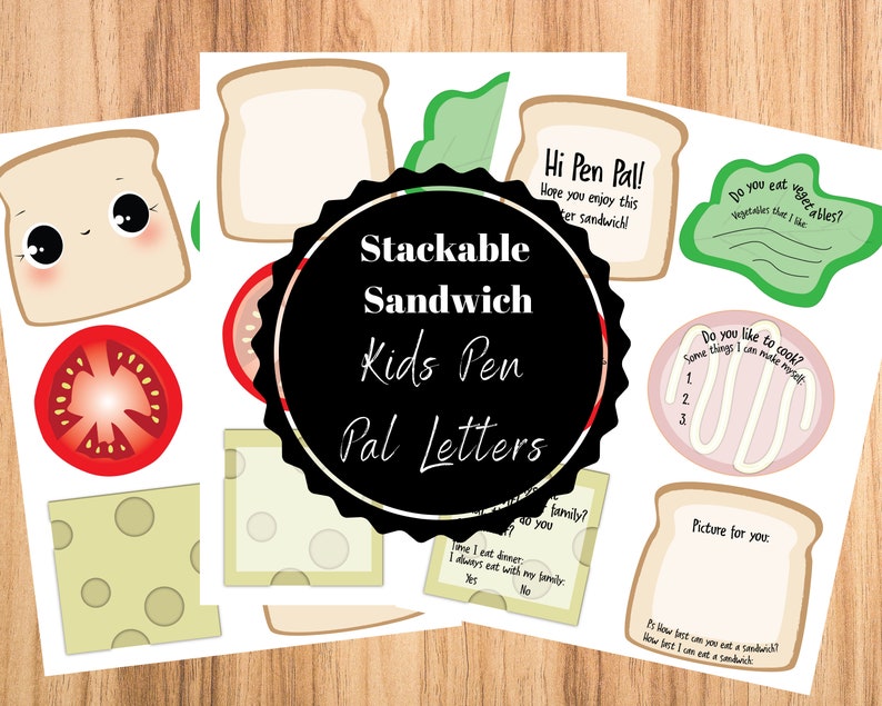 Kids letter writing set penpal printable for kids sandwich letter etsy
