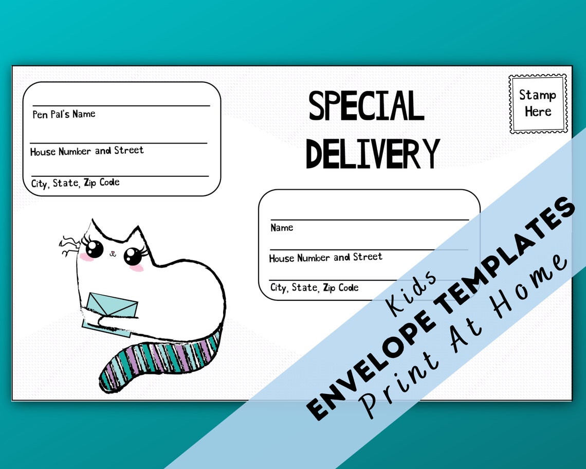 envelope template printable envelope templates for kids etsy