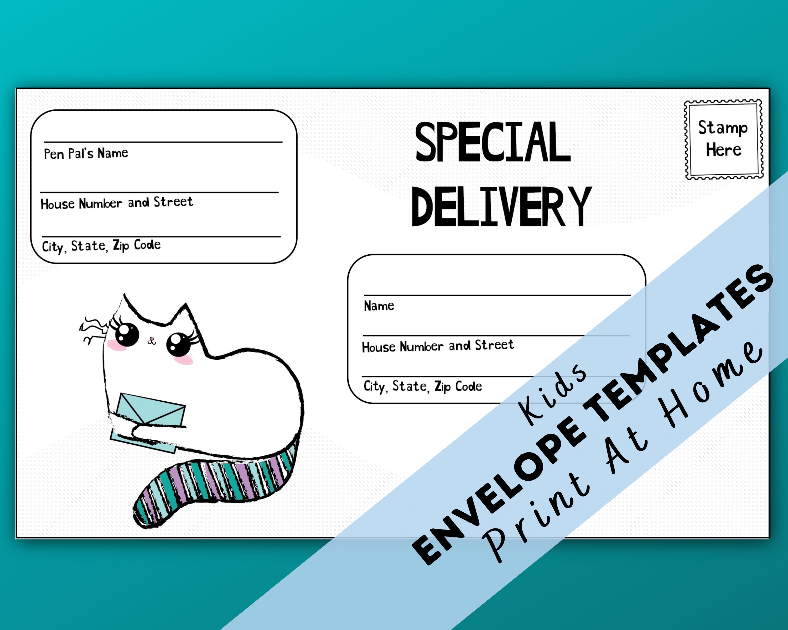 envelope template printable envelope templates for kids etsy