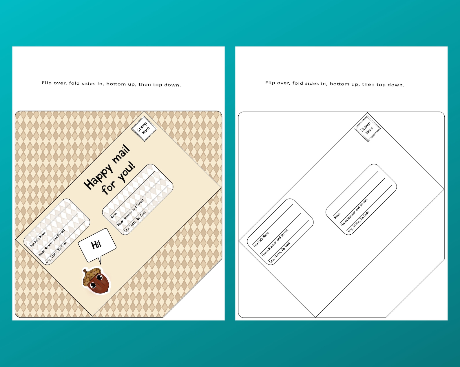 Envelope Template Printable Envelope Templates for Kids Etsy