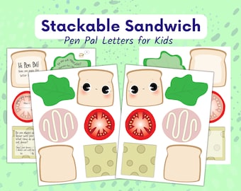 サンドイッチレターライティングセット：子供向けペンパル印刷可能（PDF）