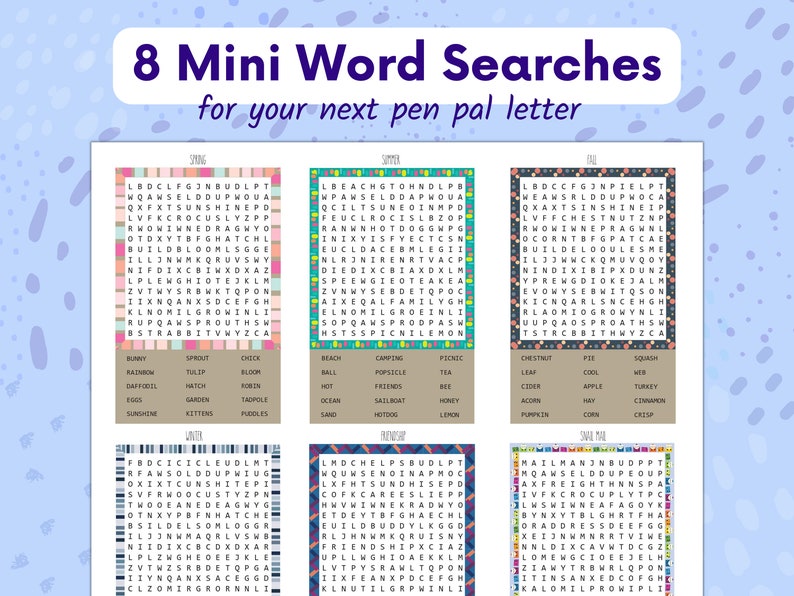 Mini Word Searches: Printable Snail Mail Activity (PDF) - Etsy
