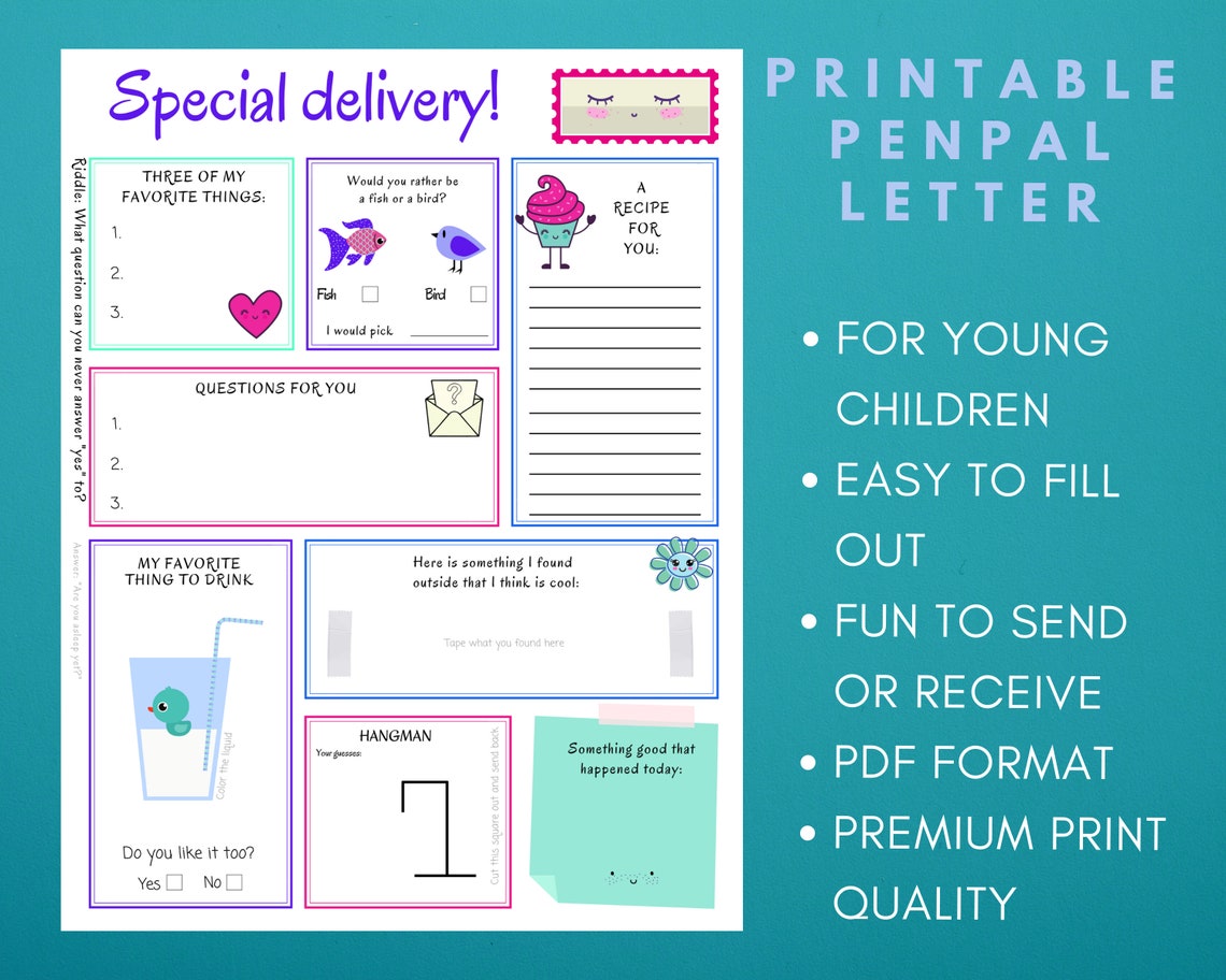 Kids Penpal Printables Penpal Letter Templates for Kids - Etsy