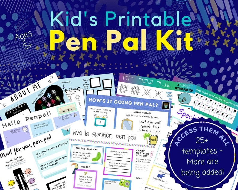 Kids Pen Pal Kit Printable Pen Pal Letters 25 Letter Templates for Boys and Girls Kids Snail Mail image 1