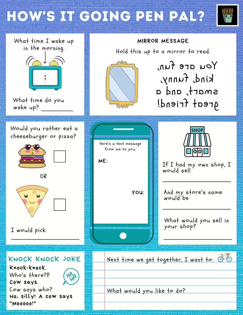 printable activities for kids kids pen pal letters reading