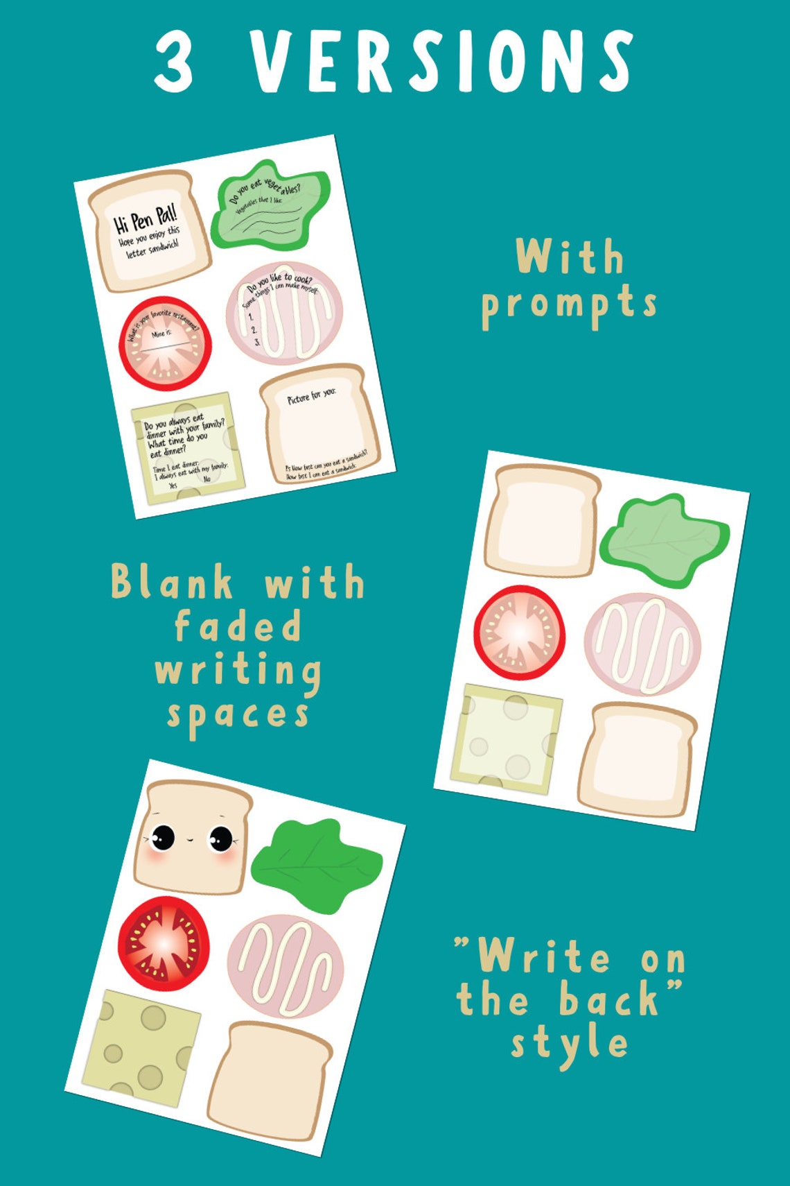 Kids Letter Writing Set Penpal Printable for Kids Sandwich Letter Etsy