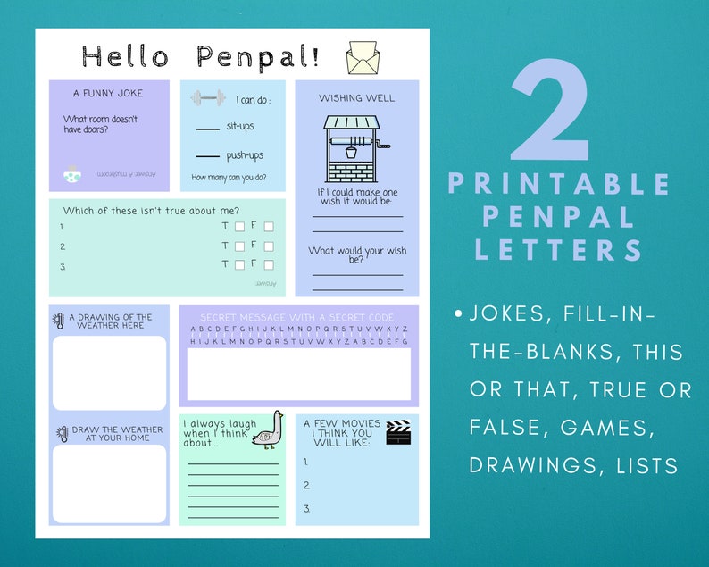 Pen Pal Printable for Kids Pen Pal Template Pen Pal Set | Etsy