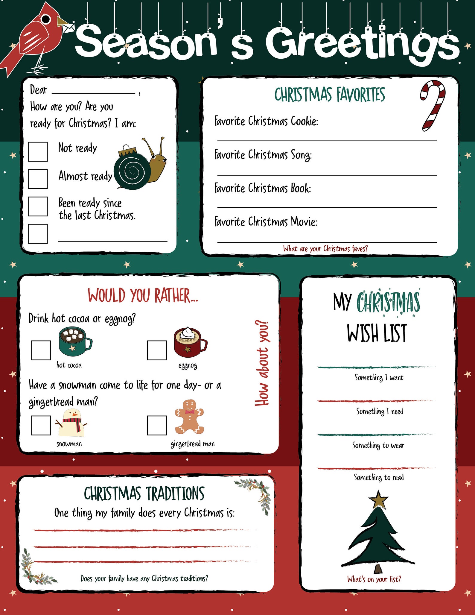 Christmas Snail Mail Kids Pen Pal Printable (Instant Download) Etsy