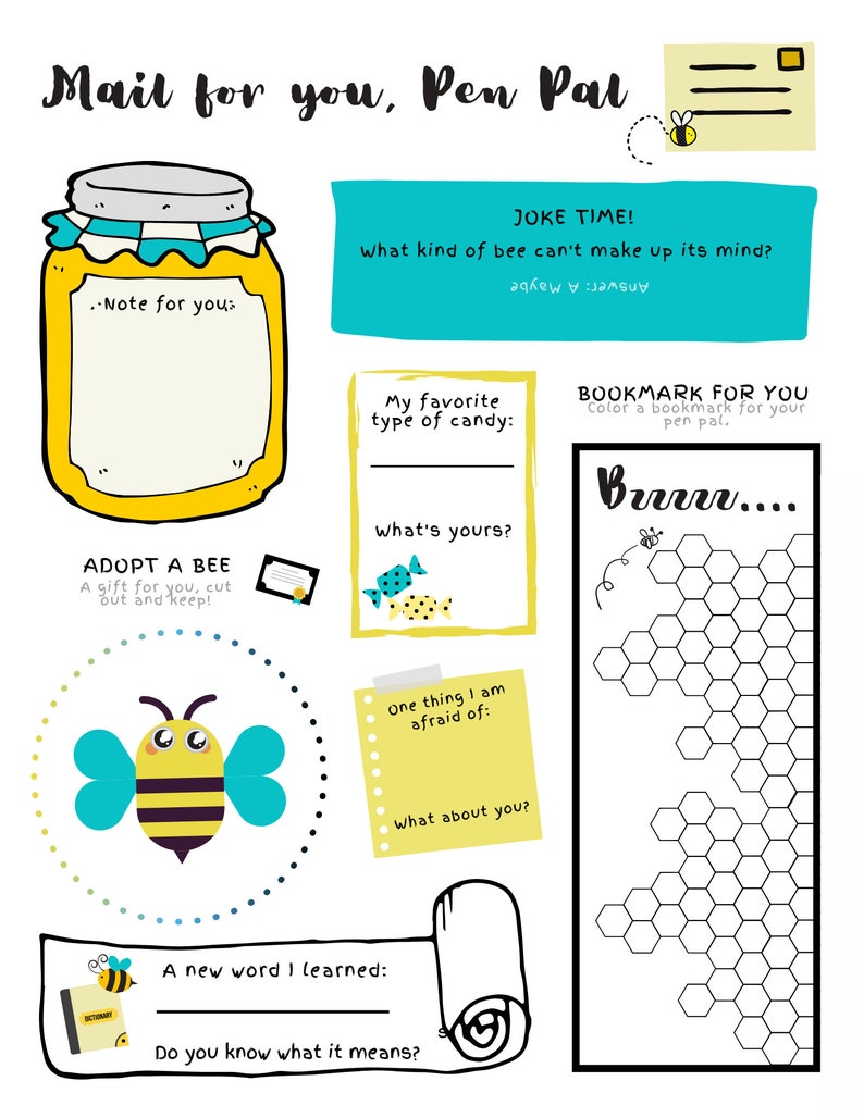 Pen Pal Activity Page for Kids Snail Mail Printable - Etsy