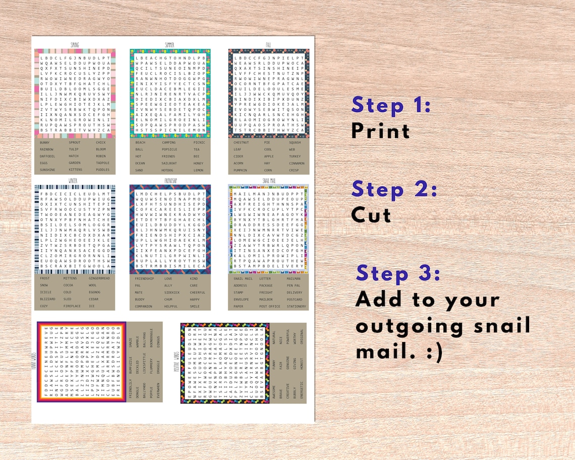 Mini Word Searches: Printable Snail Mail Activity (PDF) - Etsy
