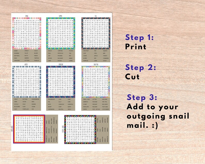 Mini Word Searches: Printable Snail Mail Activity (PDF) - Etsy