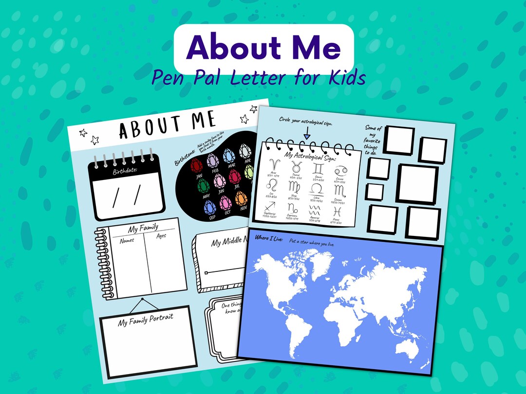 Pen Pal About Me Printable About Me Pages - Etsy