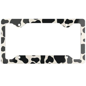 Cow Print Metal License Plate Frame, Cute Car Accessory, Black White Animal Print, Animal Lover Gift, Cow Vehicle Decoration, Cow Car Decor