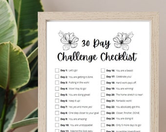 30 Day Challenge Checklist: Motivational Goal Tracker (PDF Instant Download)