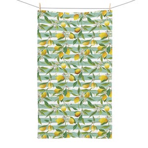 Lemon Hand Towel, Floral Kitchen Decor, Fruit Bathroom Towel, Gift for Garden Lovers, Spring Home Accessory, Cute Striped Towel