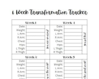 6 Week Transformation Tracker Instant Download PDF | Body Measurement Tracker | Weight Loss Tracker | Habits Fitness Body Changes Template