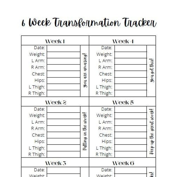 6 Week Transformation Tracker Instant Download PDF | Body Measurement Tracker | Weight Loss Tracker | Habits Fitness Body Changes Template