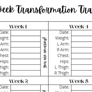 6 Week Transformation Tracker Instant Download PDF | Body Measurement ...