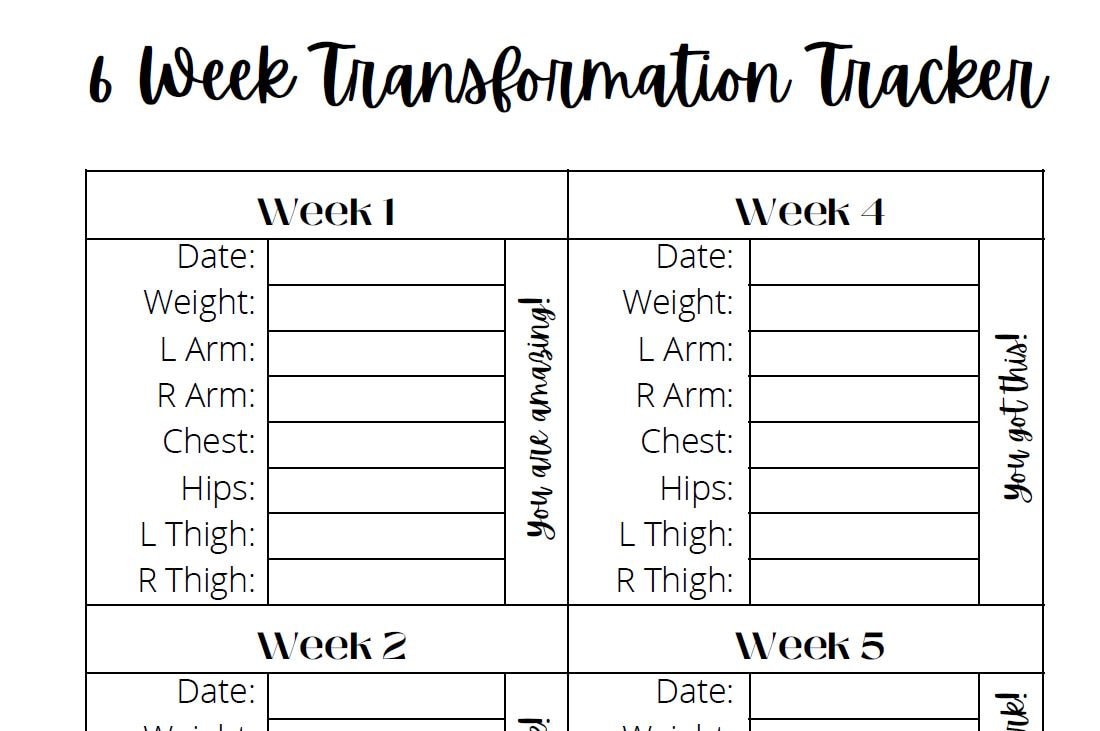 6 Week Transformation Tracker Instant Download PDF | Body Measurement ...
