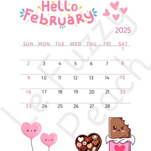 2025 Monthly Calendar, 2025 Kawaii Calendar, Cute Calendar, Printable Calendar