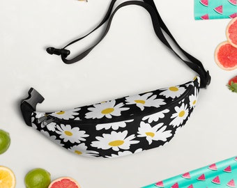 Black & White Daisy Floral Wildflower Fanny Pack | Vacation | Festival | Travel | 2 Sizes | Daisy Fanny Pack | Travel Bag | Festival Bag