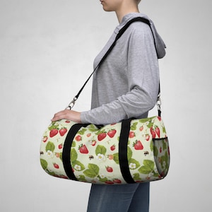 Strawberry Duffle Bag: Green Floral Travel Gym Weekender