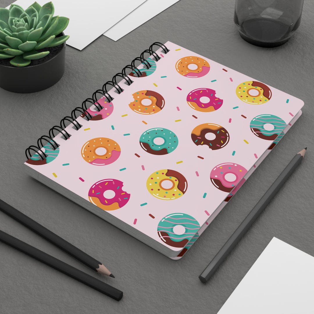 Donuts and Sprinkles Pink Spiral Bound Notebook, Small Journal, Cute ...