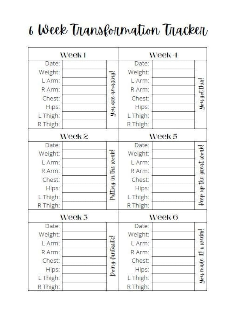 6 Week Transformation Tracker Instant Download PDF | Body Measurement ...