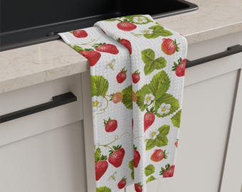 Strawberry Farmhouse Tea Towel, Microfiber Kitchen Dish Towel
