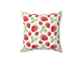 Strawberry Throw Pillow, Cute Coach Pillow, Farmhouse Home Decor, Fruit Throw Pillow, 14x14 Decorative Pillow