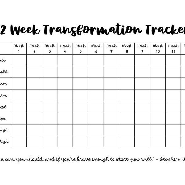 12 Week Transformation Measurement Tracker | PDF Instant Download | Body Measurement Template | Fitness Health  Weight Loss Workout
