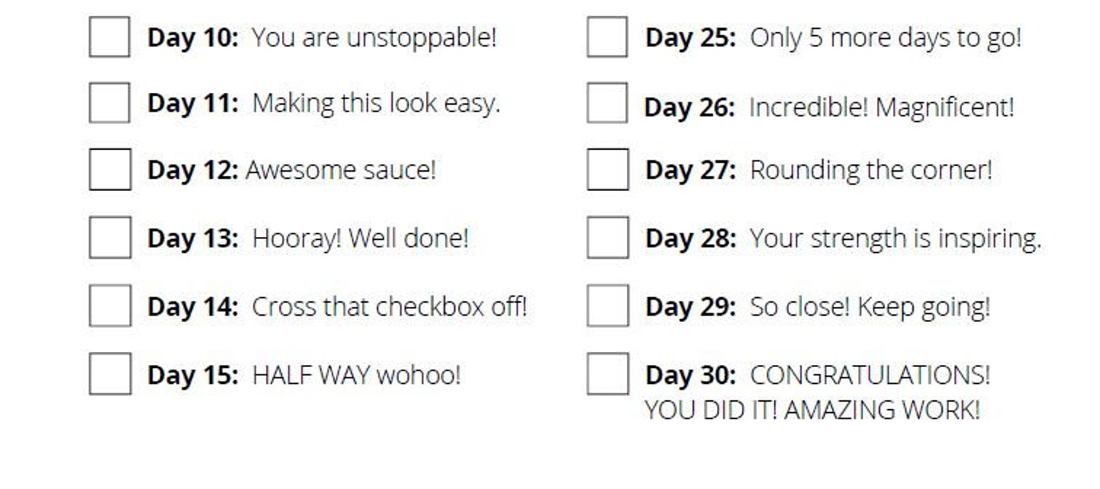 30 Day Challenge Checklist PDF Instant Download | Motivational Quotes ...