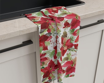 Paño de cocina con estampado floral de flor de Pascua, decoración navideña para la cocina.