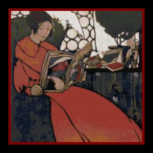 Butterick Reading Woman, Cross-stitch Pattern, PDF download