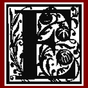 Gusman Initial E, cross-stitch pattern, PDF instant download