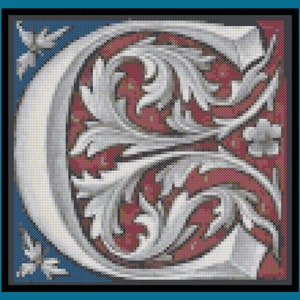 Initial C, Cement Red-Blue, cross-stitch pattern, PDF instant download