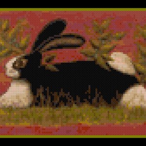 Rabbit on Red, cross-stitch pattern, PDF instant download