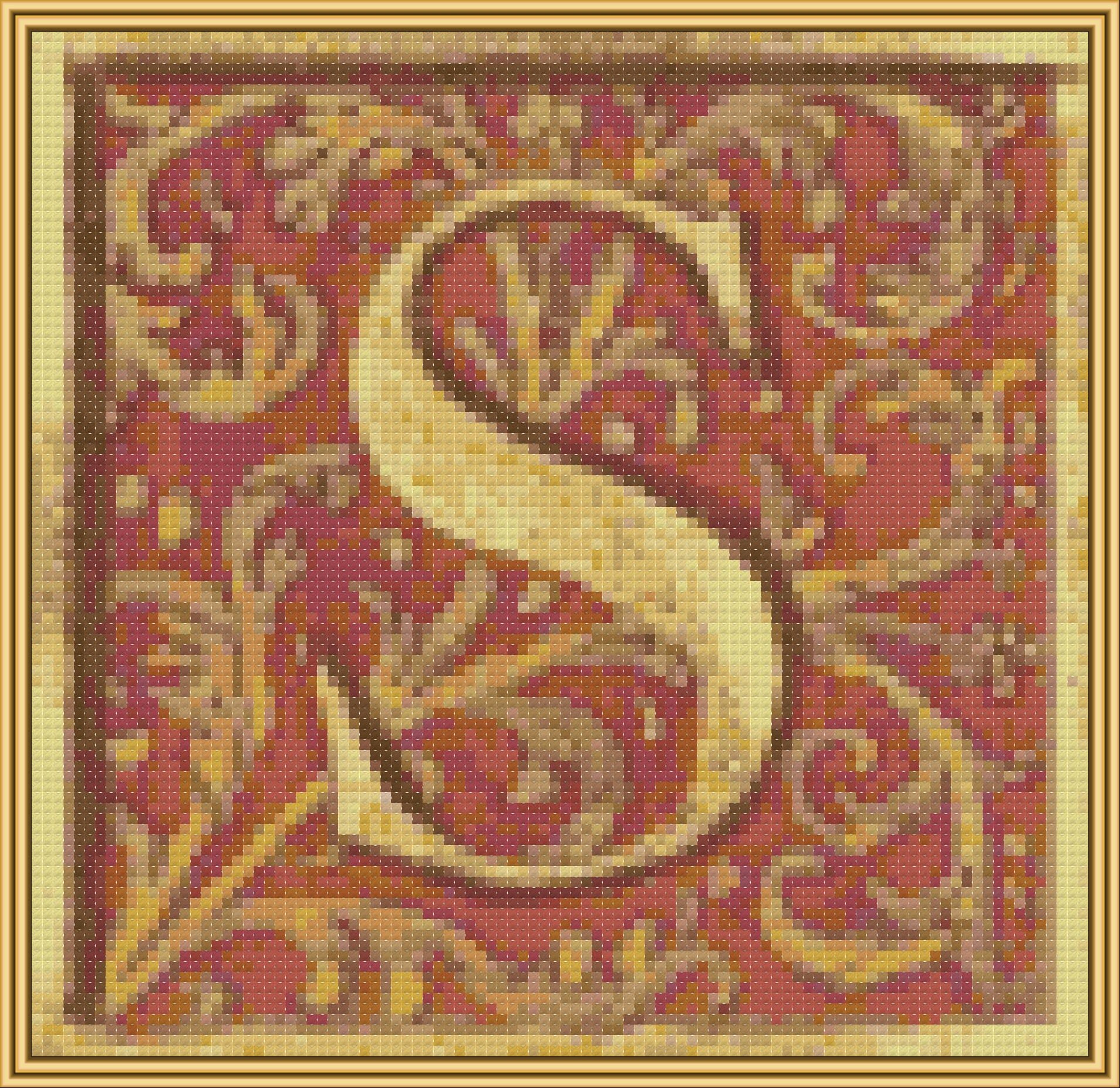 Gallica Gilt S on Red Scroll #1, Cross-stitch Pattern, PDF
